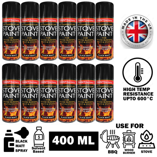 12X High Temp Black Stove Spray Paint 400ml