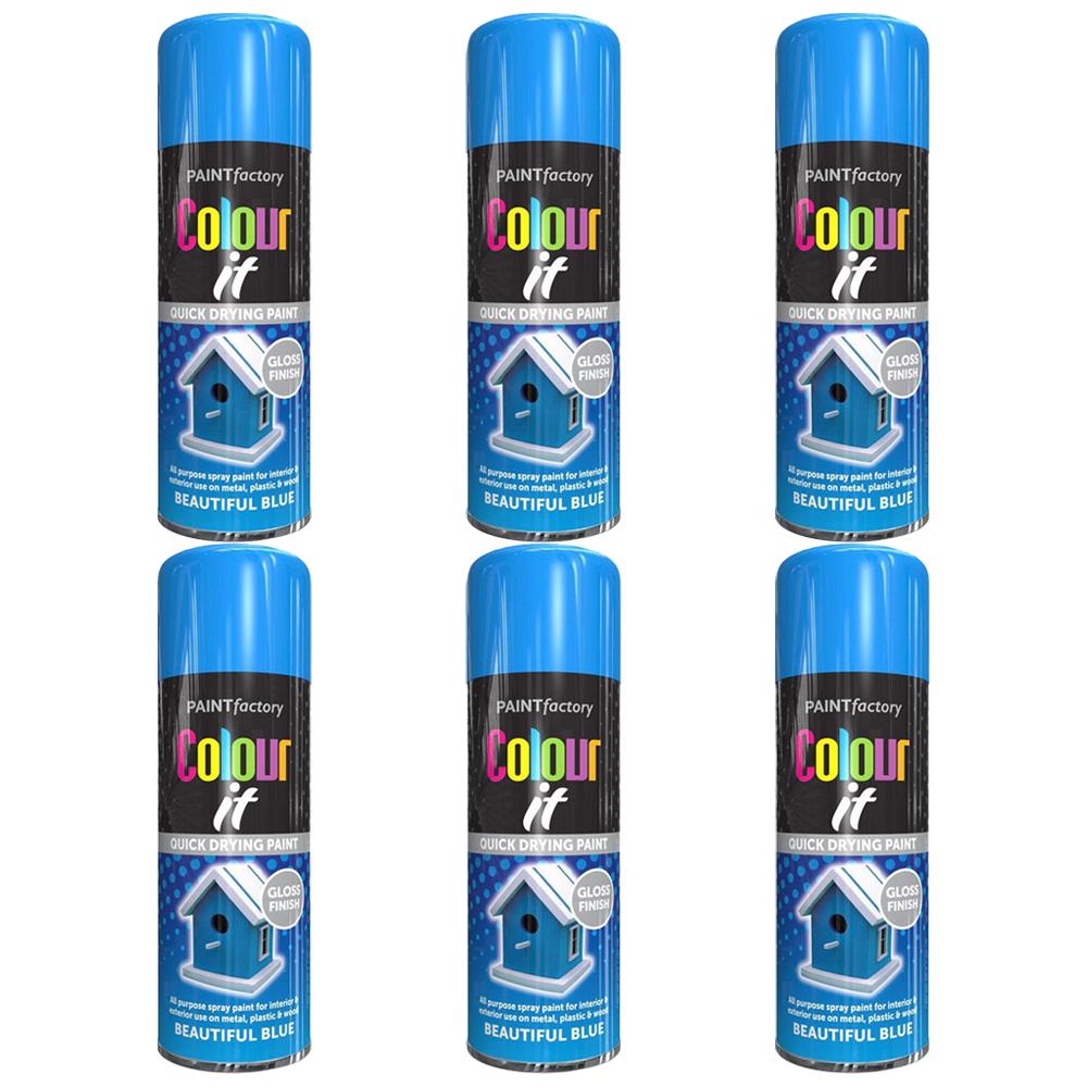 6X Paint Factory Beautiful Blue Gloss Spray Paint 250ml