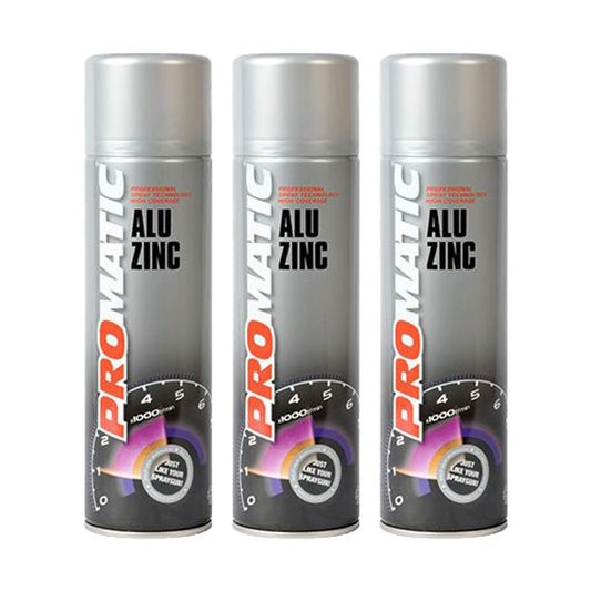 3X Promatic Alu Zinc Spray Paint 500ml