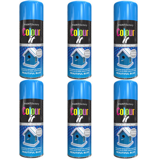 6X Paint Factory Beautiful Blue Gloss Spray Paint 400ml