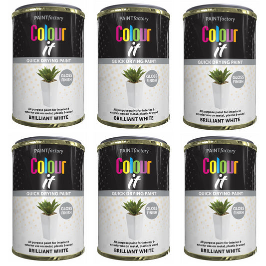 6X Paint Factory Brilliant White Gloss Tin Paint 300ml