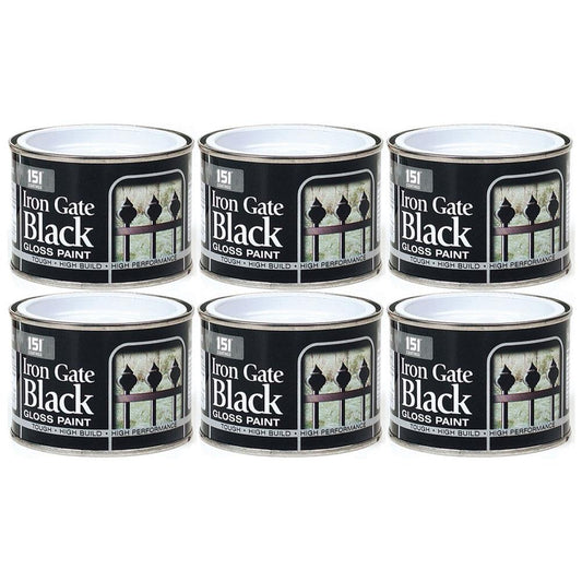 6X Iron Gate Black Gloss Paint Tin 180ml