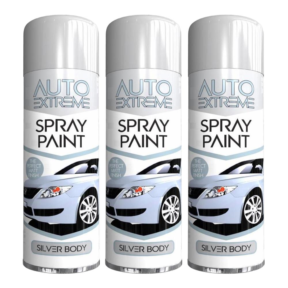 3X Auto Spray Paint Silver Spray Paint 250ml