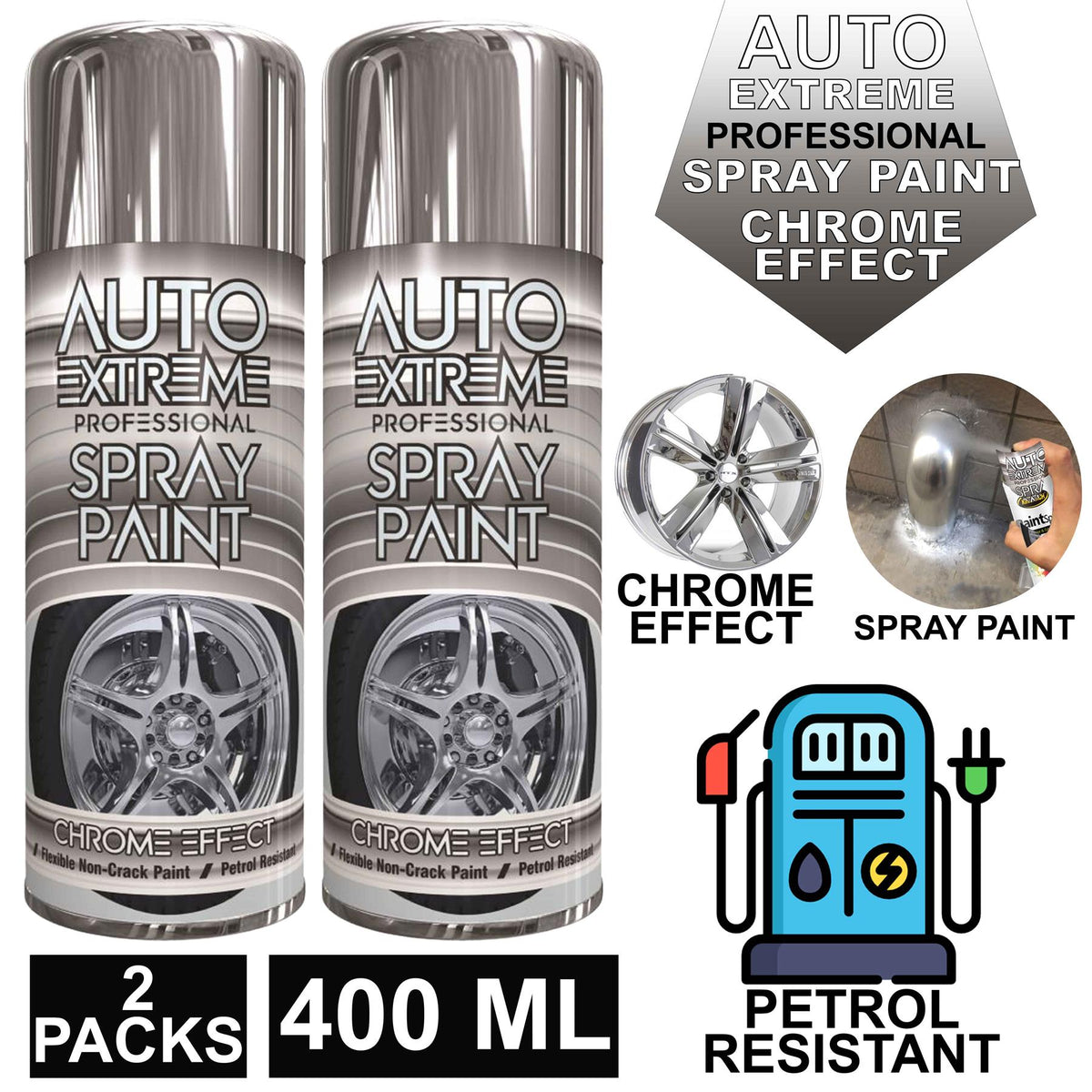 2X Chrome Auto Spray Paint 400ml