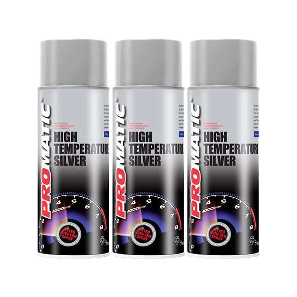 3X Promatic Silver High Temperature Spray Paint 400ml