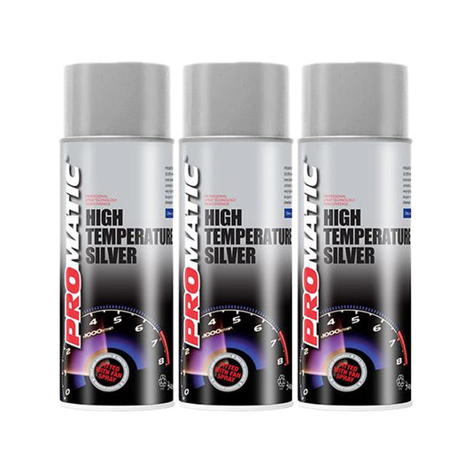 3X Promatic Silver High Temperature Spray Paint 400ml