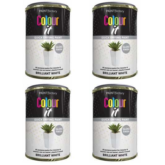 4X Paint Factory Brilliant White Gloss Tin Paint 300ml