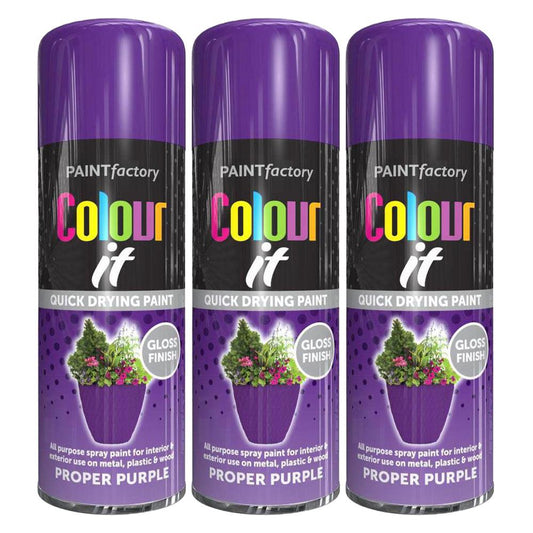 3X Paint Factory Proper Purple Gloss Spray Paint 250ml