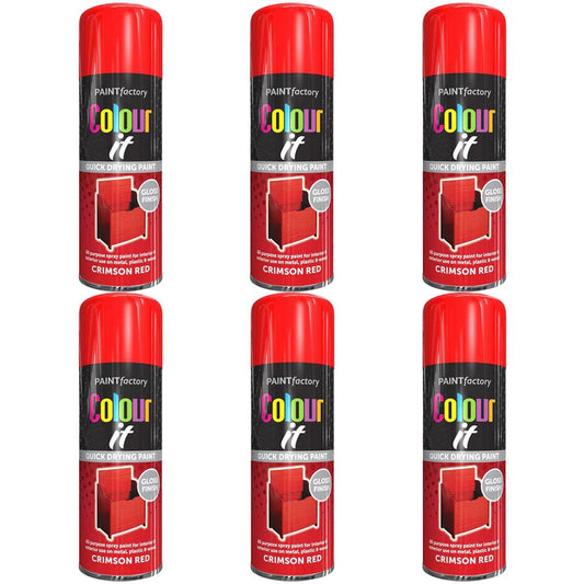 6X Paint Factory Crimson Red Gloss Spray Paint 400ml