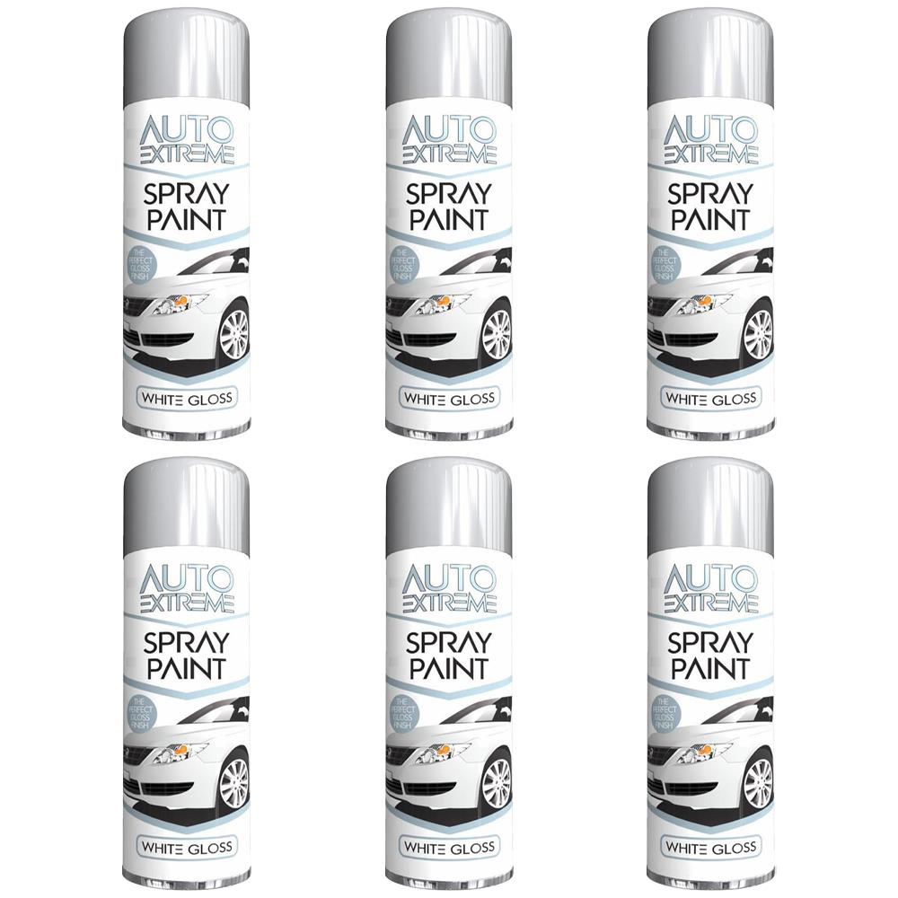 6X Auto Spray White Gloss Spray Paint 250ml