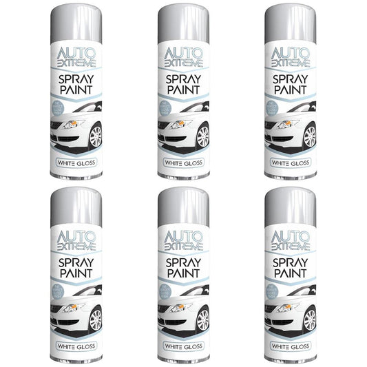 6X Auto Spray White Gloss Spray Paint 250ml