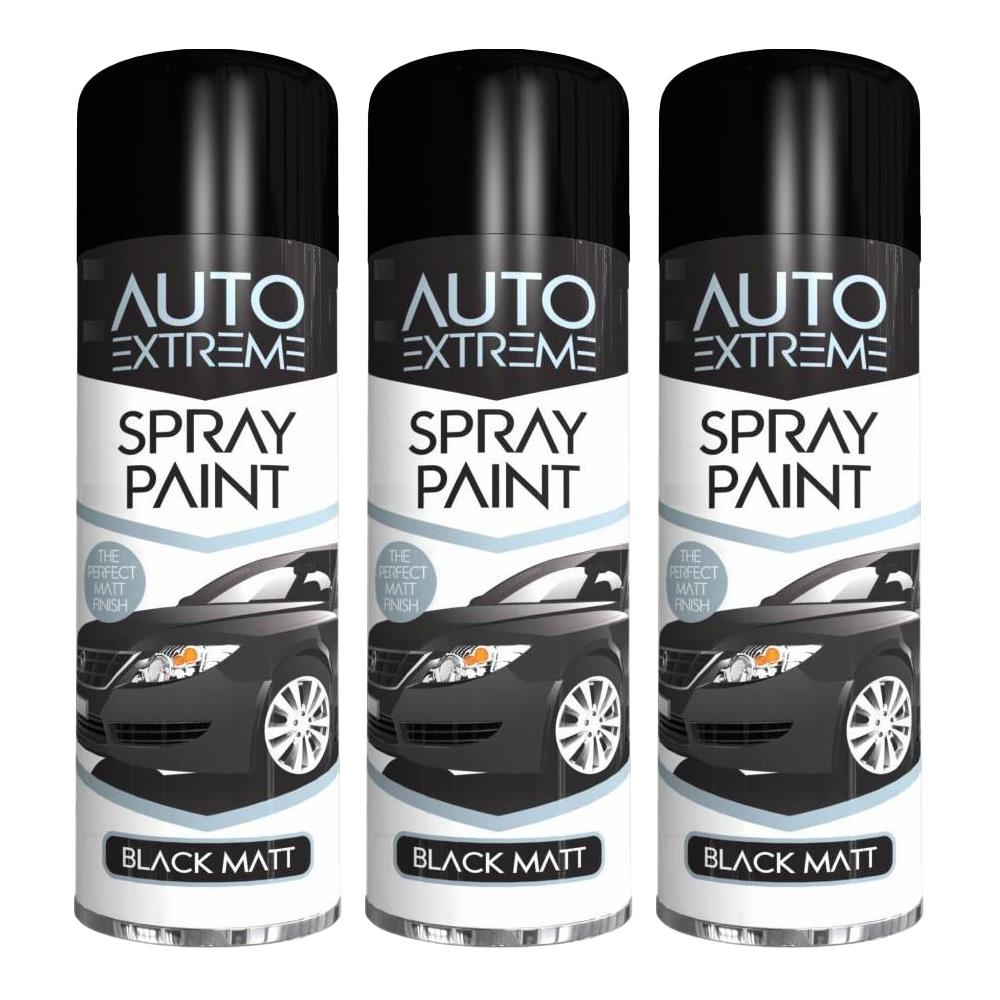 3X Auto Extreme Black Matt Spray Paint 250ml