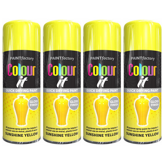 4X Paint Factory Sunshine Yellow Gloss Spray Paint 250ml