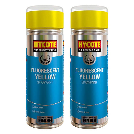 2X Hycote Fluorescent Yellow Spray Paint 400ml