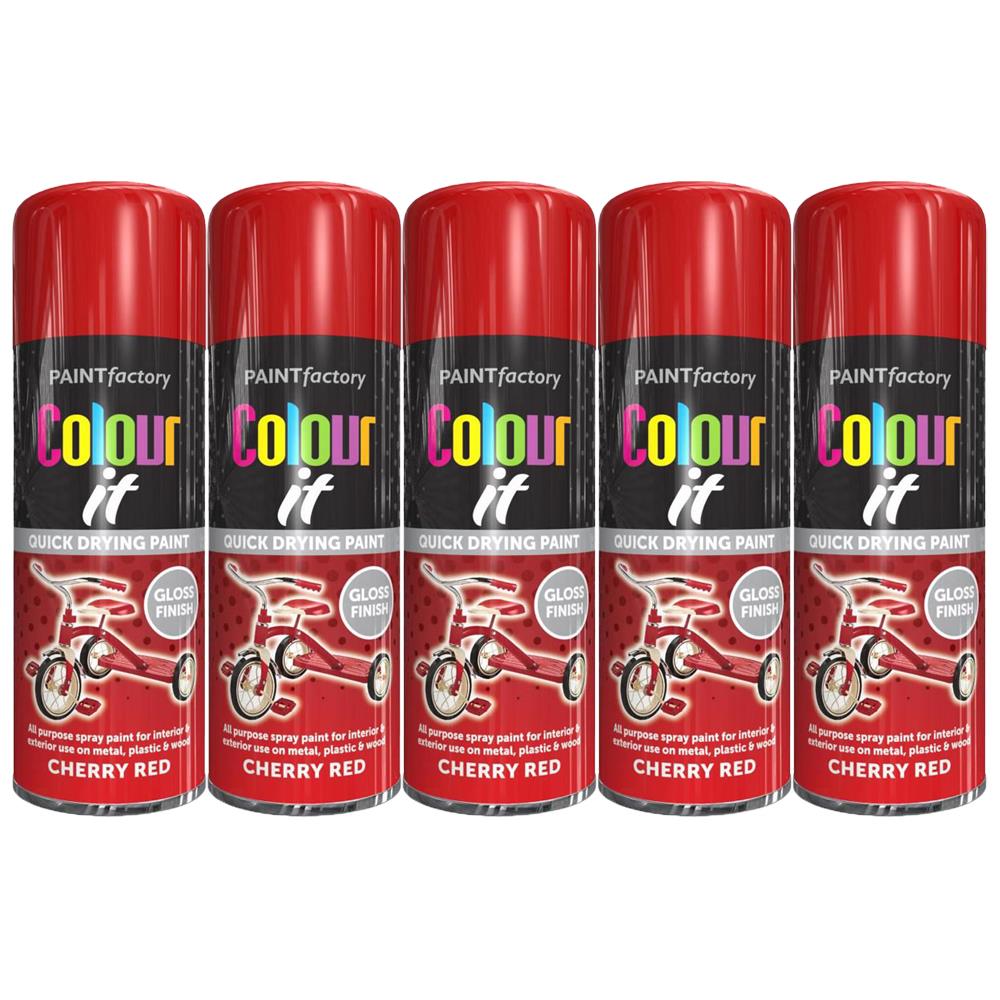 5X Paint Factory Cherry Red Gloss Spray Paint 400ml