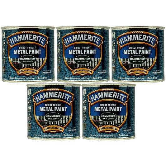 5X Hammerite Hammered Dark Green Paint 250ml