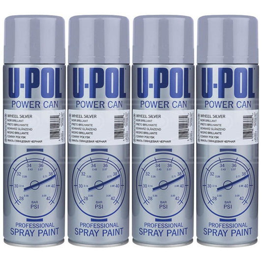 4X Upol Power Can Wheel Silver Spray Paint 500ml