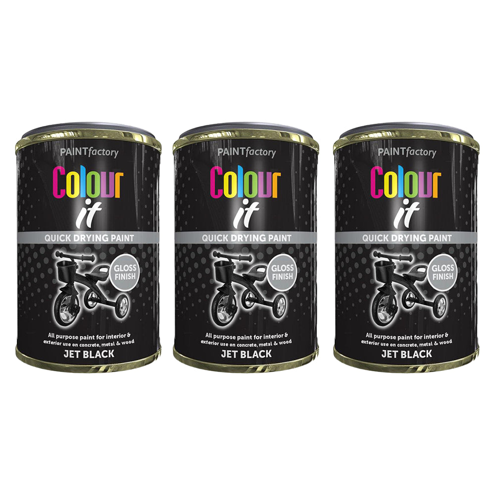 3X Paint Factory Jet Black Gloss Tin Paint 300ml