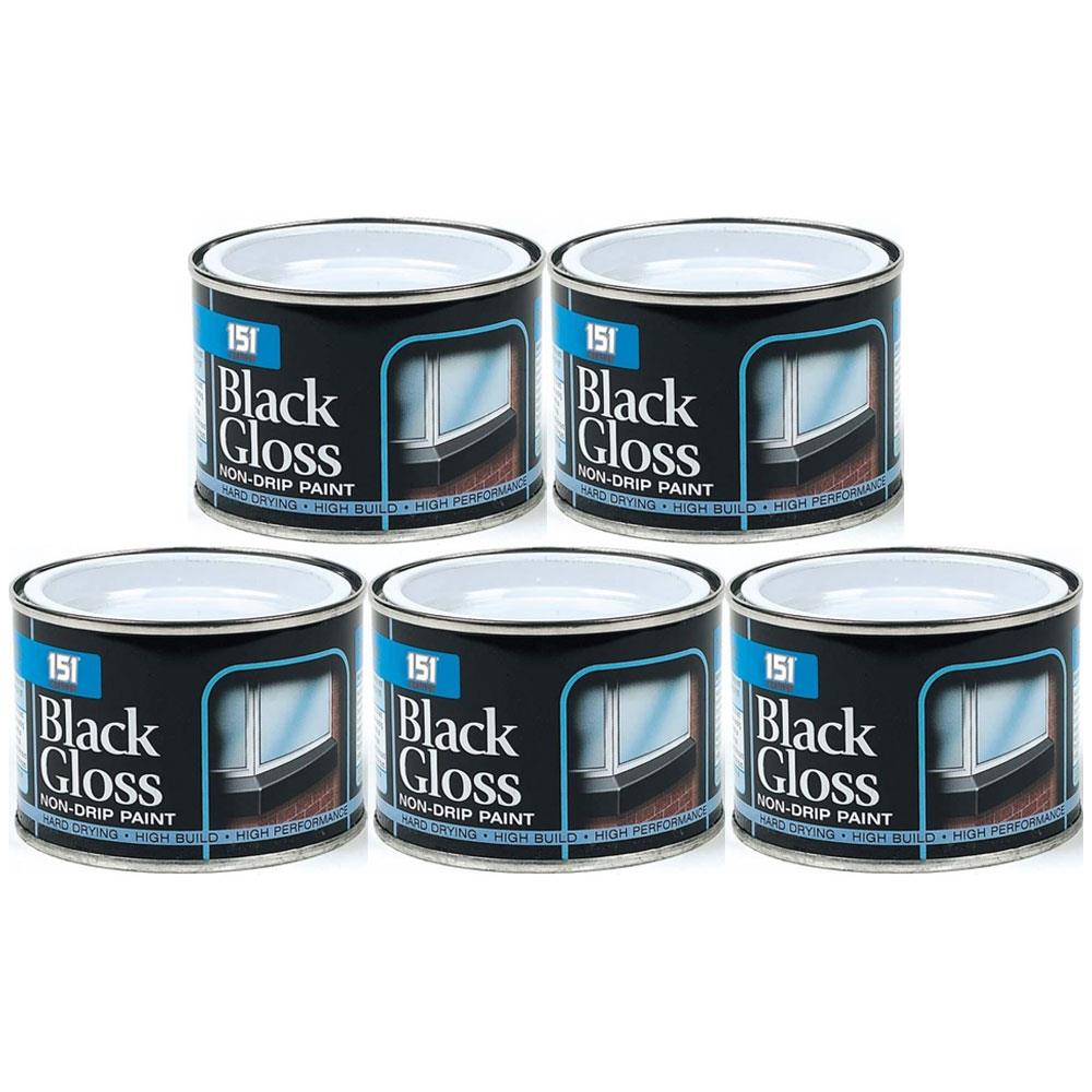 5X Non-Drip Black Gloss Paint Tin 180ml