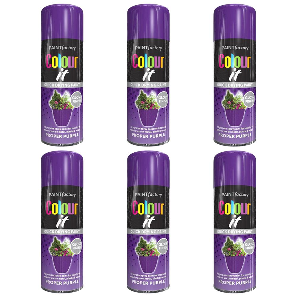 6X Paint Factory Proper Purple Gloss Spray Paint 400ml