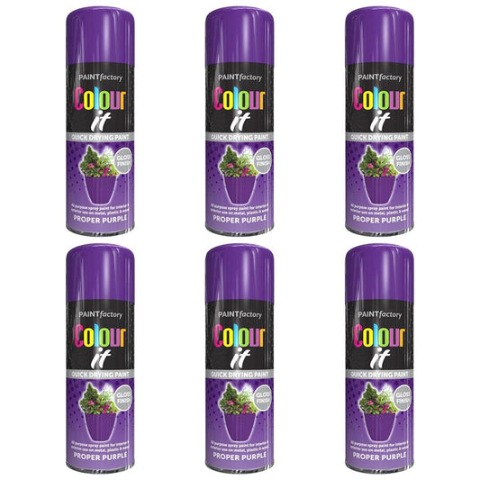 6X Paint Factory Proper Purple Gloss Spray Paint 400ml