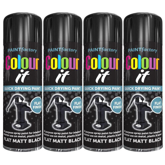 4X Paint Factory Flat Matt Black Spray Paint 250ml