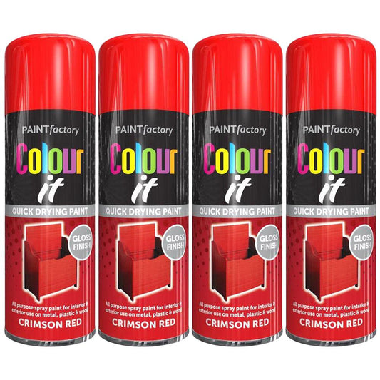 4X Paint Factory Crimson Red Gloss Spray Paint 400ml