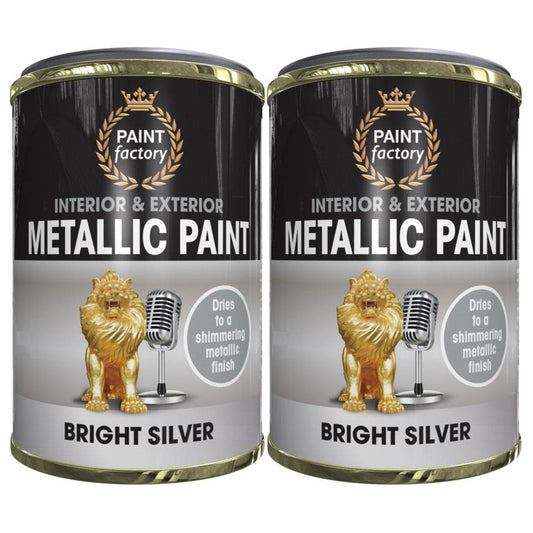 2X Paint Factory Mettalic Silver Paint Tin 300ml