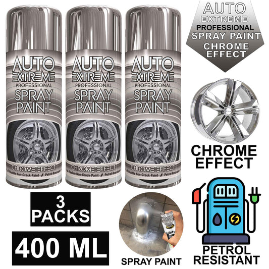 3X Chrome Auto Spray Paint 400ml