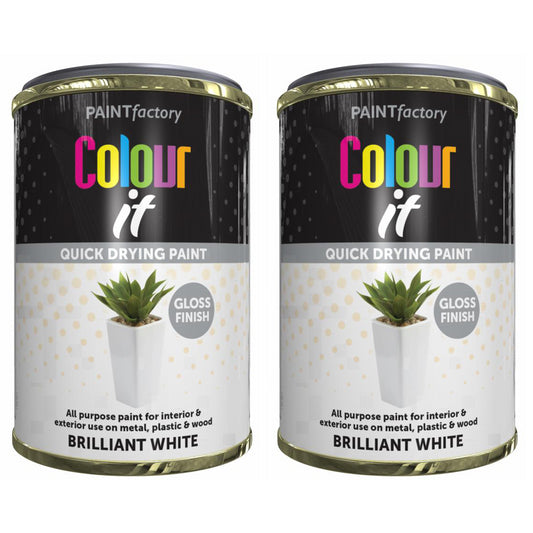 2X Paint Factory Brilliant White Gloss Tin Paint 300ml