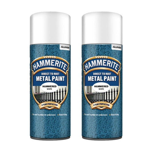 2X Hammerite Hammered White Spray Paint 400ml