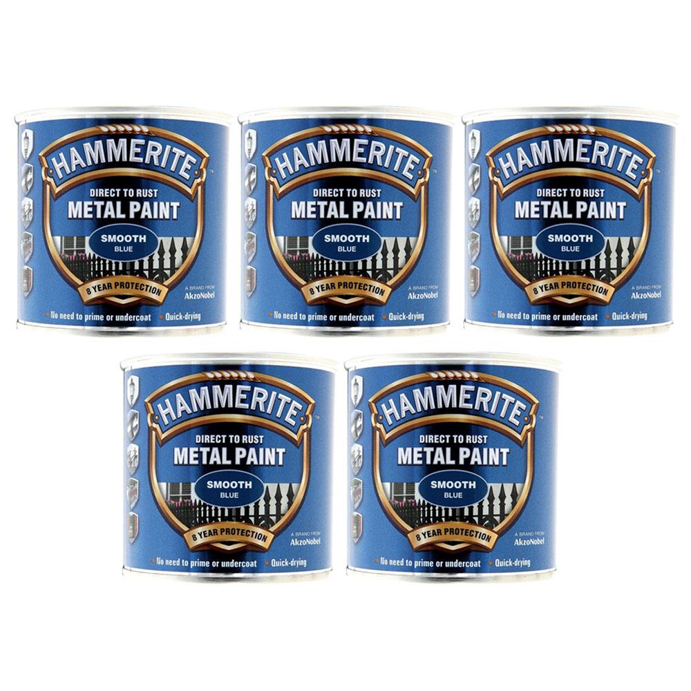 5X Hammerite Smooth Blue Paint 250ml