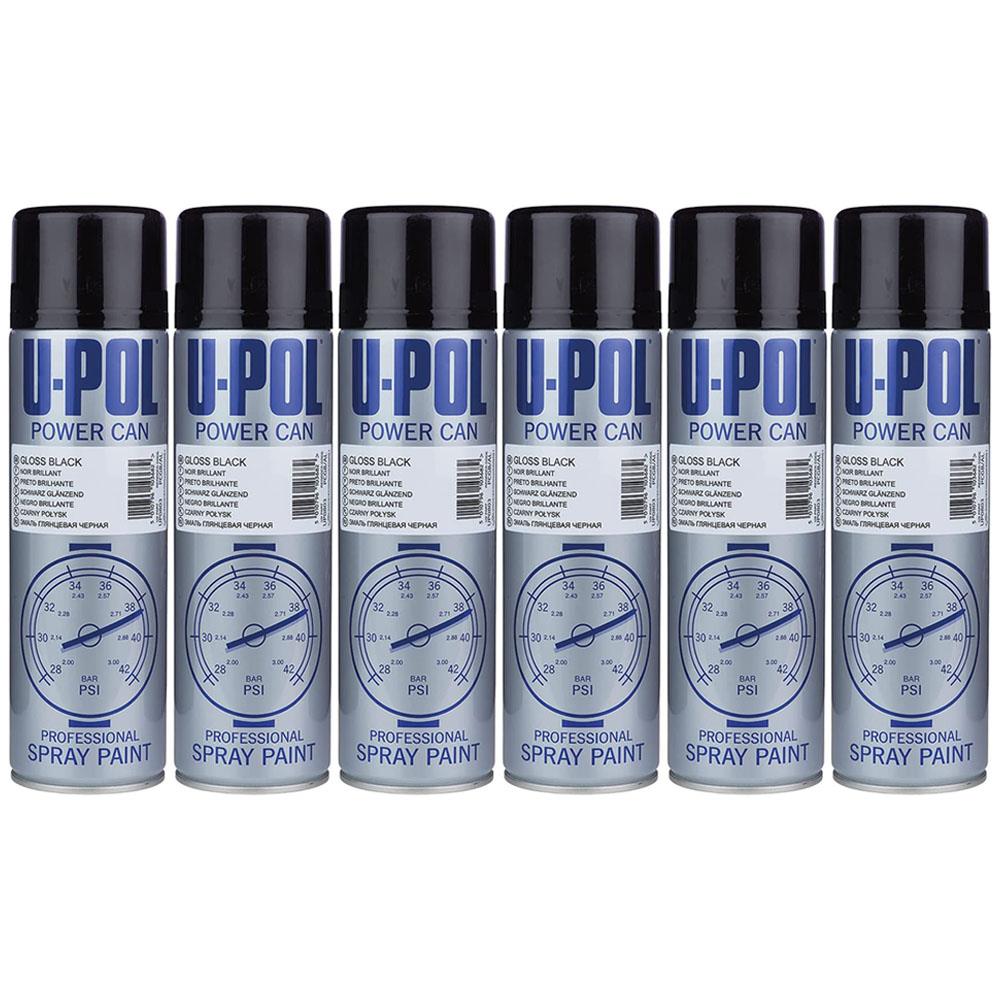 6X Upol Power Can Gloss Black Spray Paint 500ml