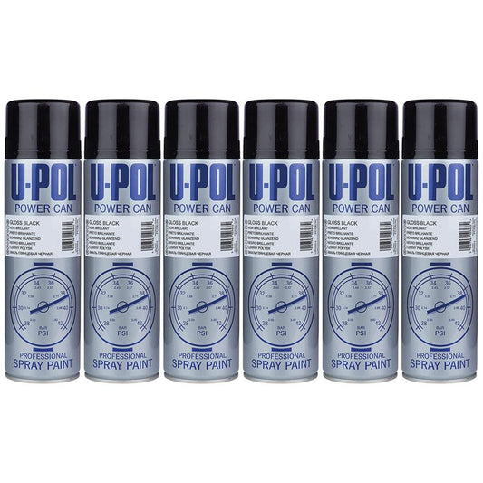 6X Upol Power Can Gloss Black Spray Paint 500ml