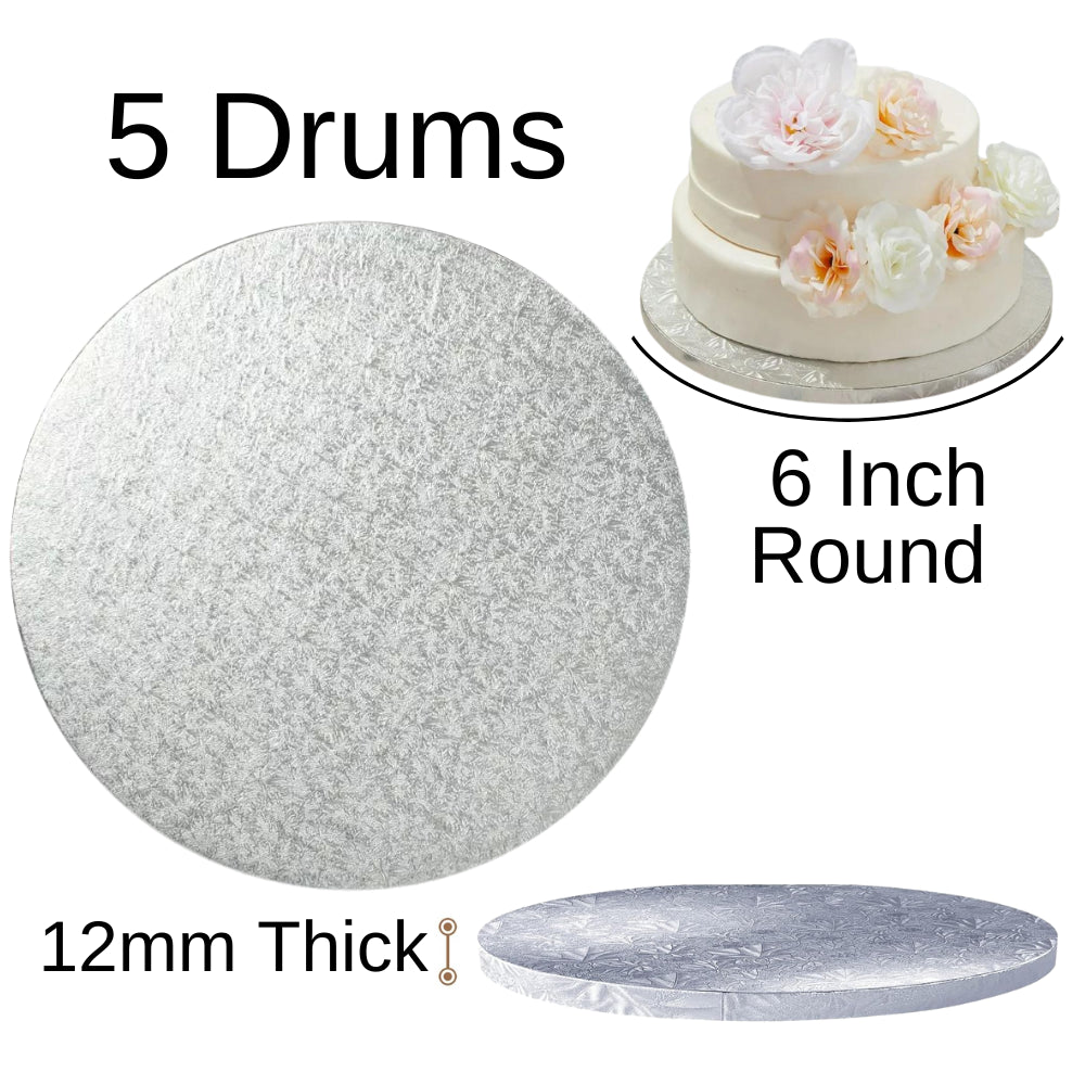 5 Board - 6" Round Cake Drums - Silver