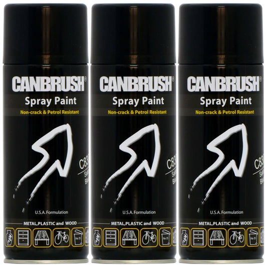 3X Canbrush C830 Satin Black Spray Paint 400ml