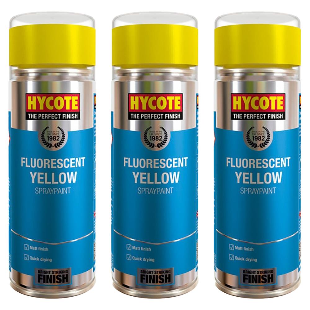 3X Hycote Fluorescent Yellow Spray Paint 400ml