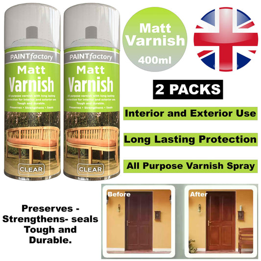 2X Paint Factory Clear Matt Varnish Spray 400ml -