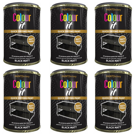 6X Paint Factory Black Matt Tin Paint 300ml