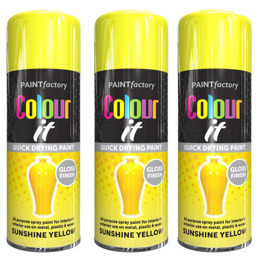 3X Paint Factory Sunshine Yellow Gloss Spray Paint 400ml