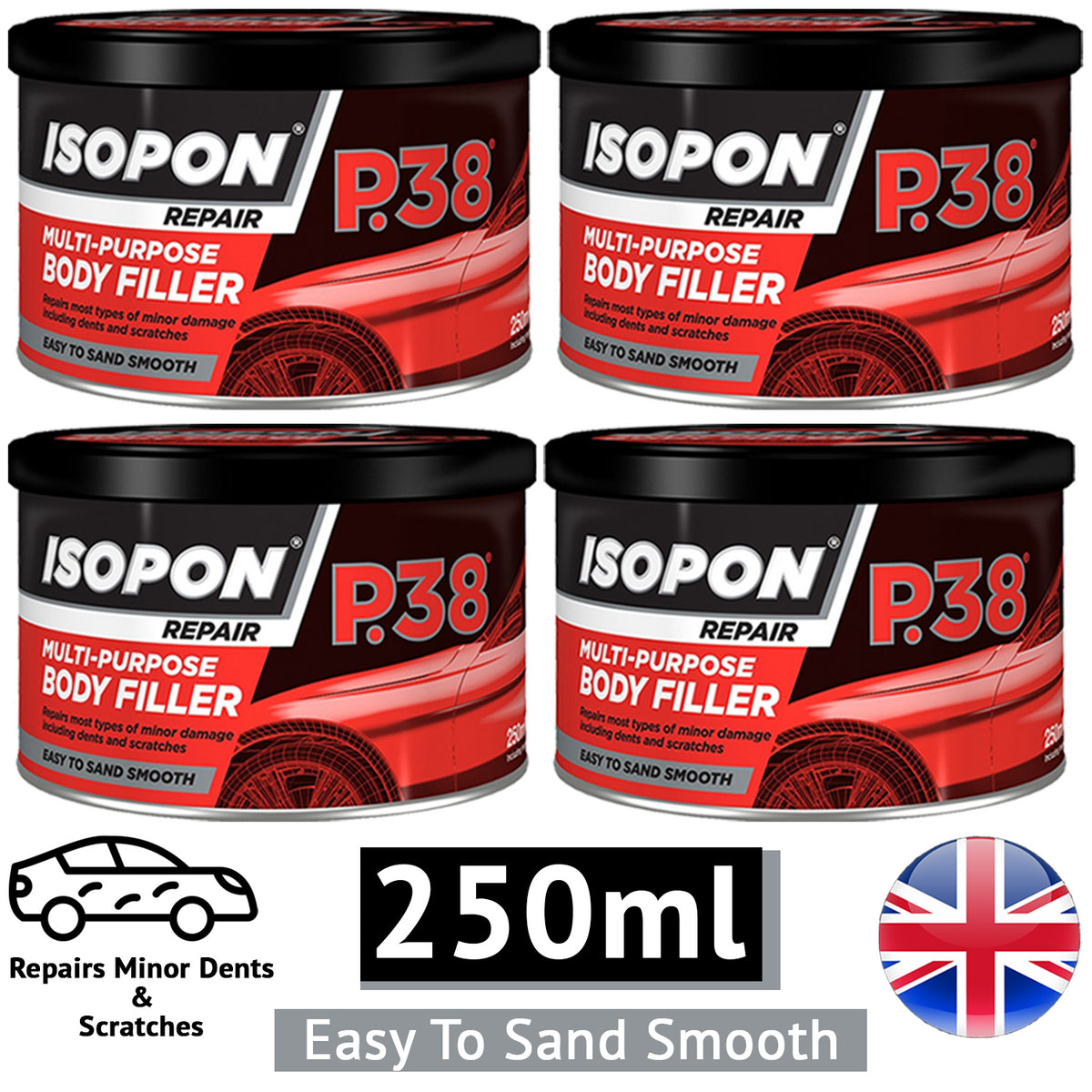 4X Isopon P38 Multi-Purpose Body Filler 250ml