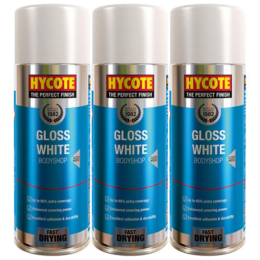 3X Hycote Bodyshop Gloss White Spray Paint 400ml