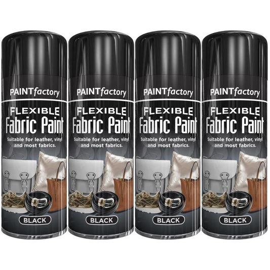 4X Black Flexible Fabric & Vinyl Spray Paint 200ml