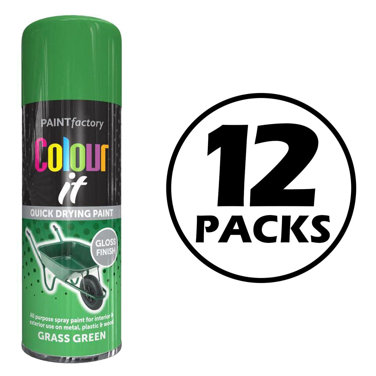 12X Paint Factory Grass Green Gloss Spray Paint 400ml.