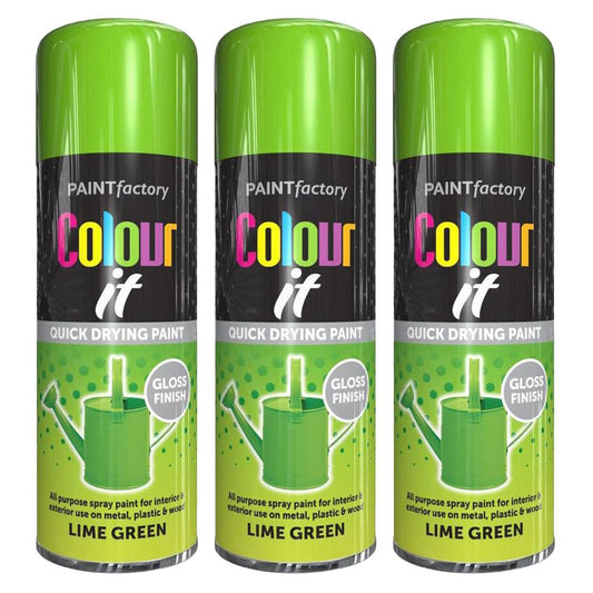 3X Paint Factory Lime Green Gloss Spray Paint 400ml