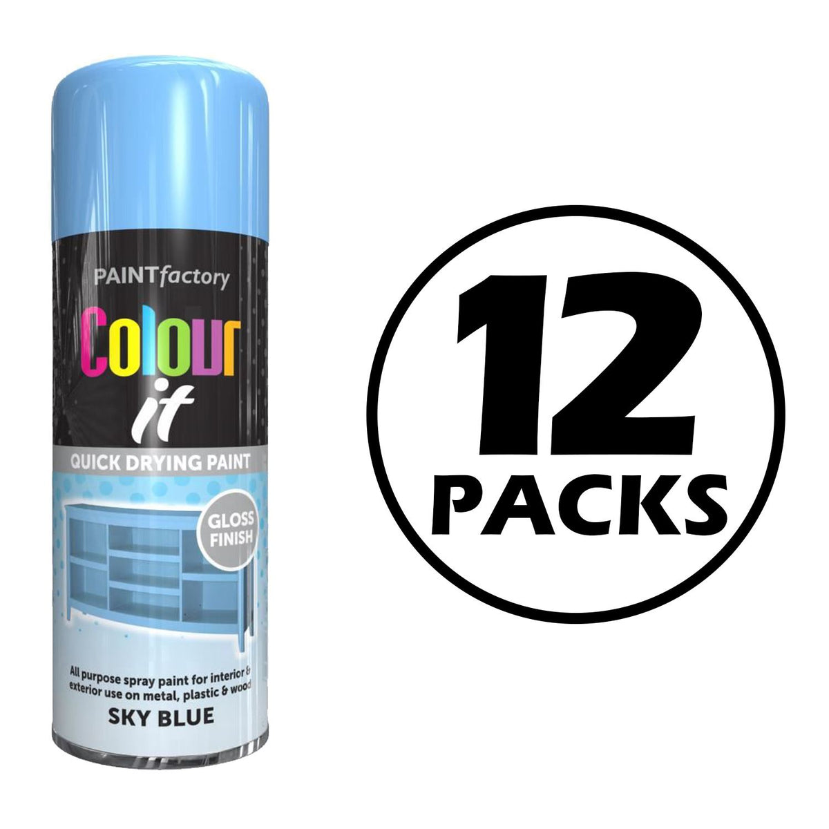 12X Paint Factory Sky Blue Gloss Spray Paint 400ml