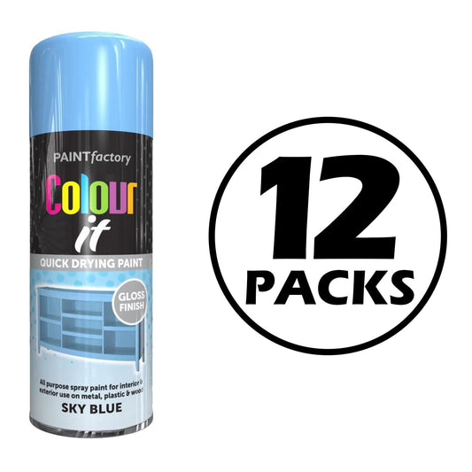 12X Paint Factory Sky Blue Gloss Spray Paint 400ml