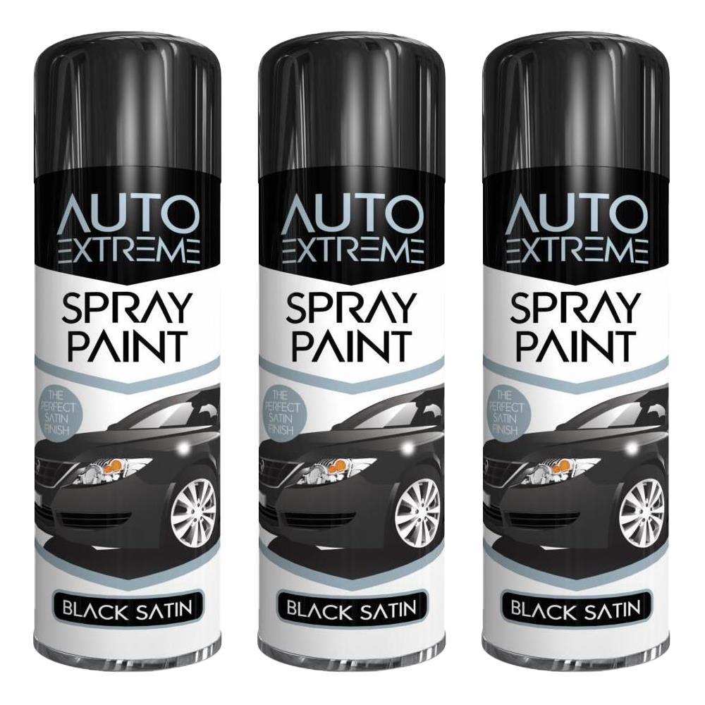 3X Auto Spray Black Satin Spray Paint 250ml