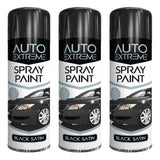 3X Auto Spray Black Satin Spray Paint 250ml