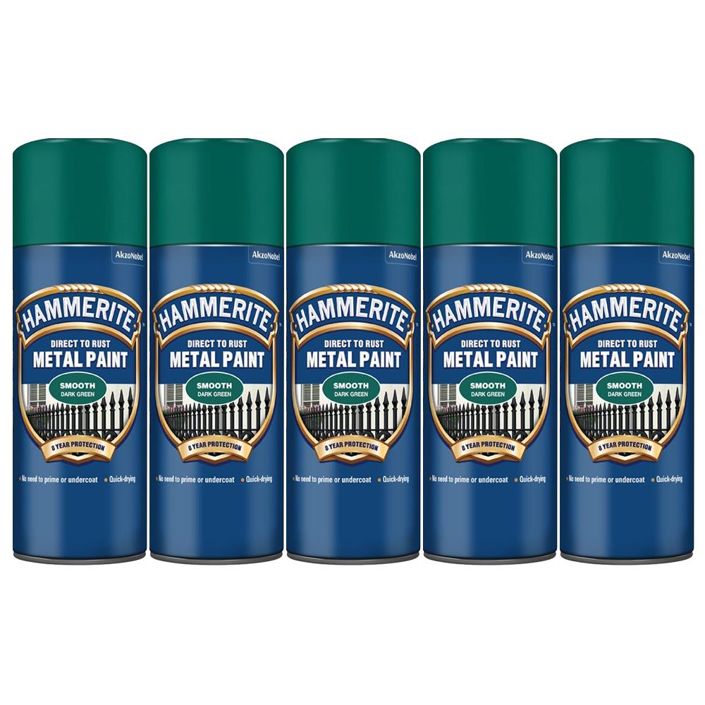 5X Hammerite Smooth Dark Green Spray Paint 400ml